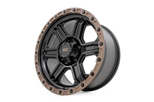 Wheel - Rough Country - 79 Series, 15x8, 5x4.5, -19mm Offset - Semi Gloss Black with Bronze Ring